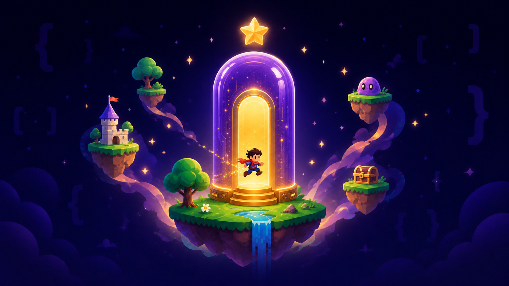 Capsule, a hero stepping out of a glowing capsule as a game world materializes around it