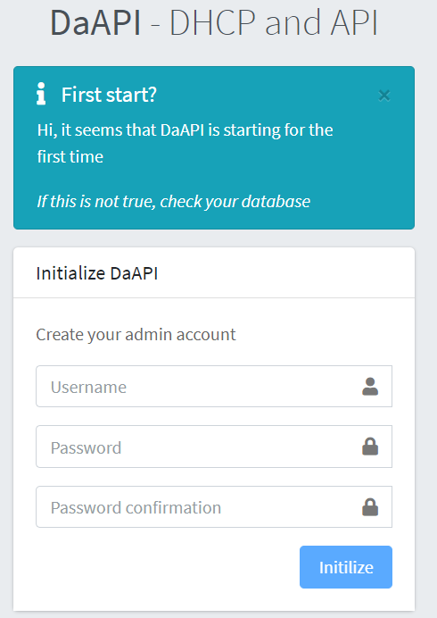 DaAPI setting up the first local user