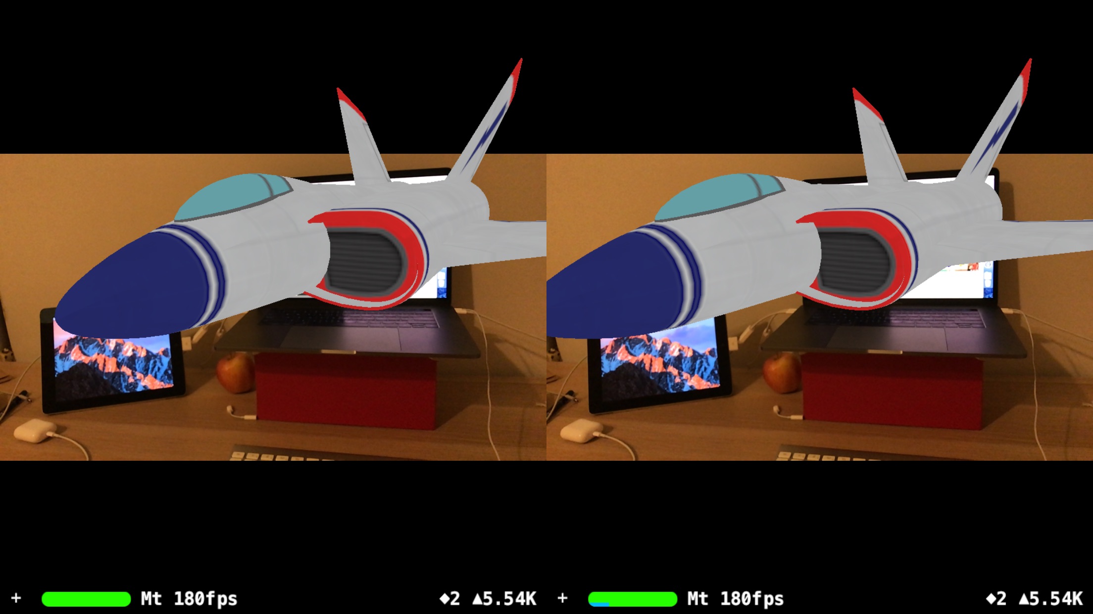 stereoscopic image of spaceship in augmented reality