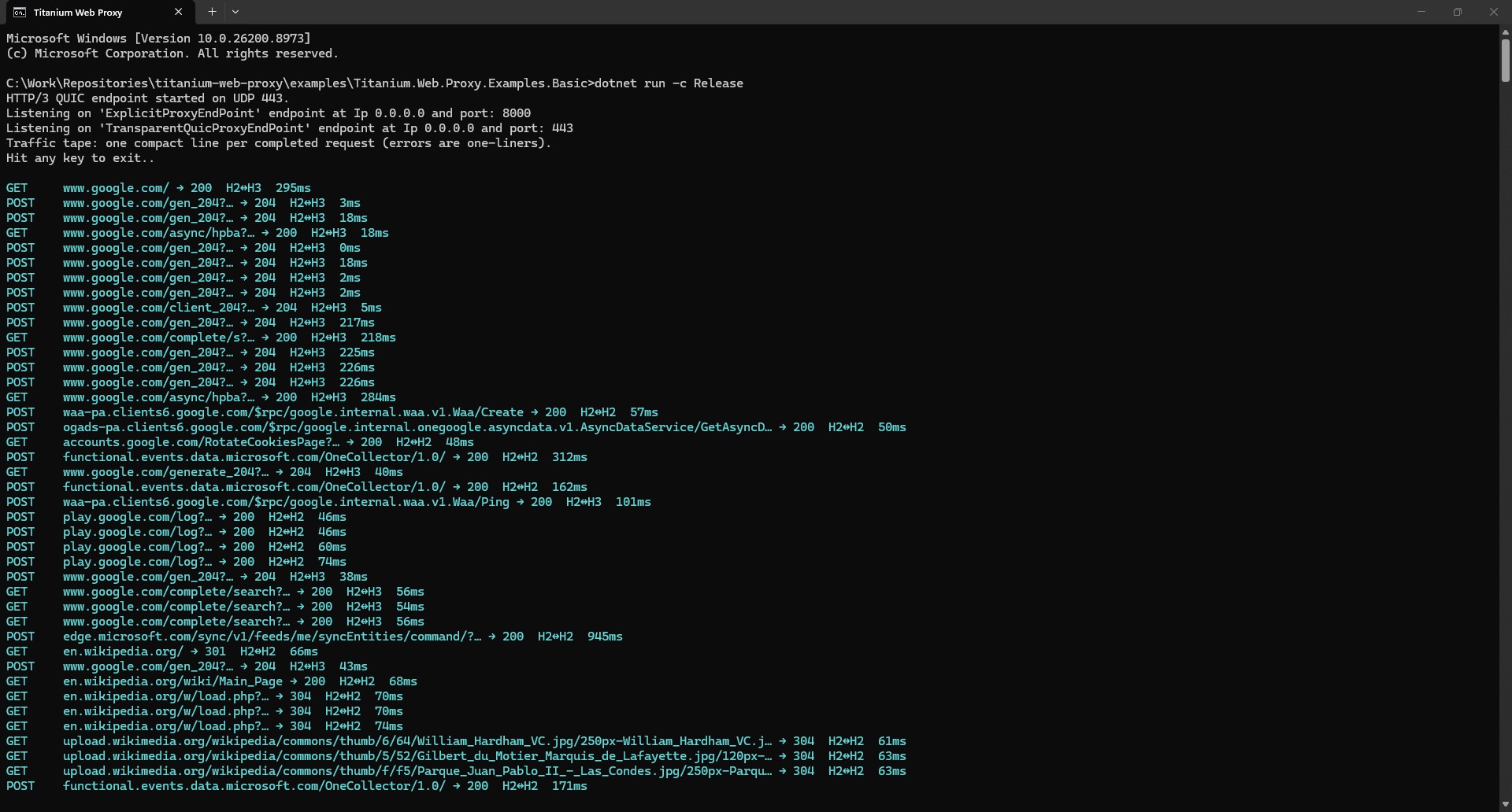 Basic console proxy screenshot