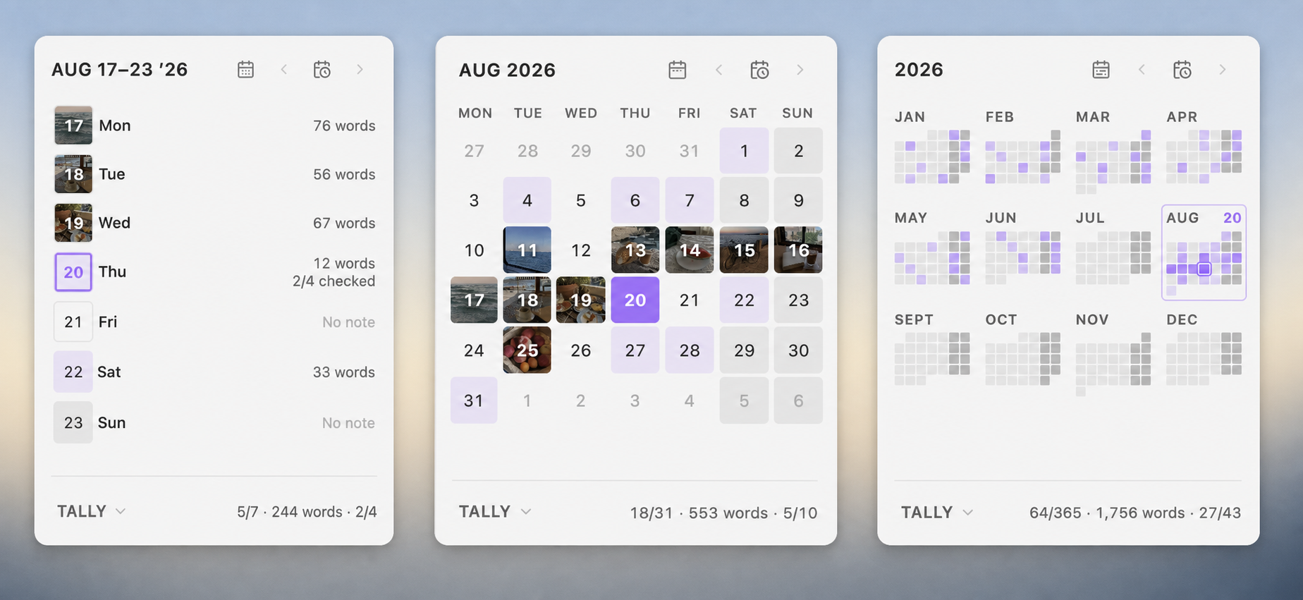 Daymark Week, Month, and Year calendar views