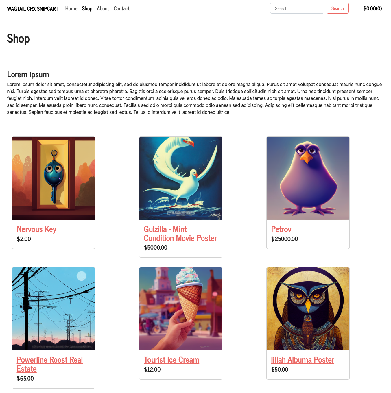 Wagtail CRX Snipcart Products Landing Page