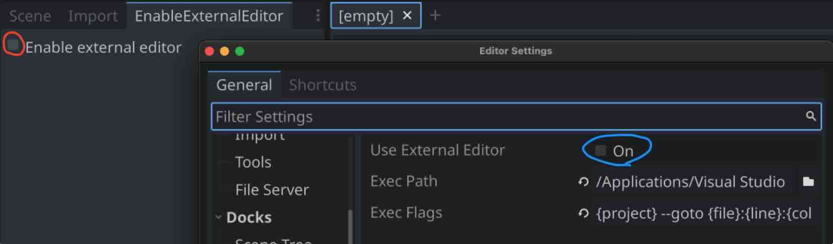 enable exteranl editor screenshot