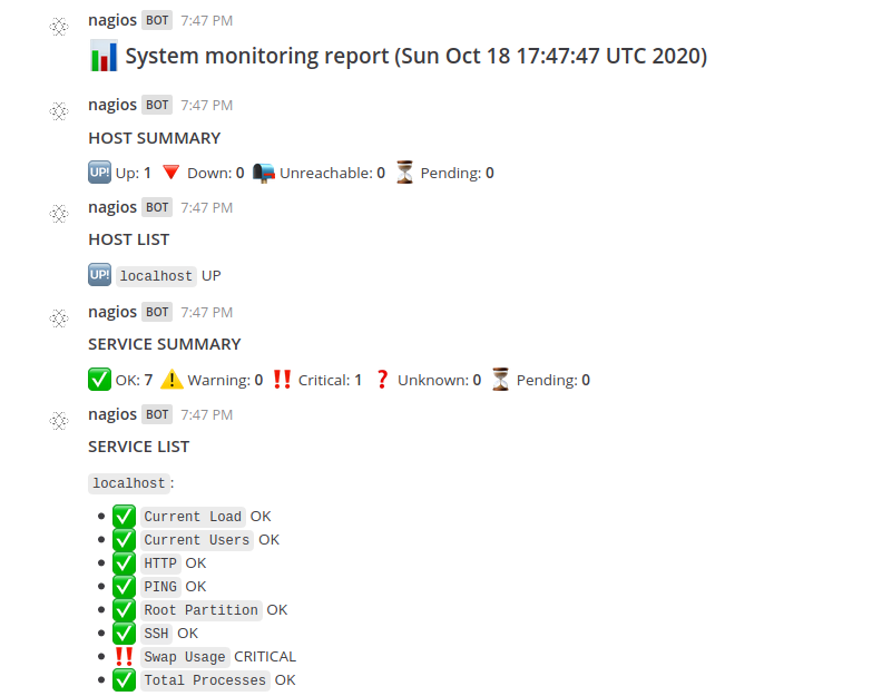 Screenshot of receiving system monitoring reports in action