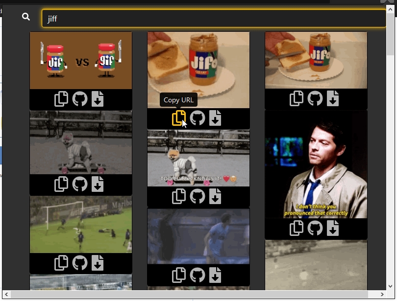 Screenshot of Jiff Gif search- Dark Theme