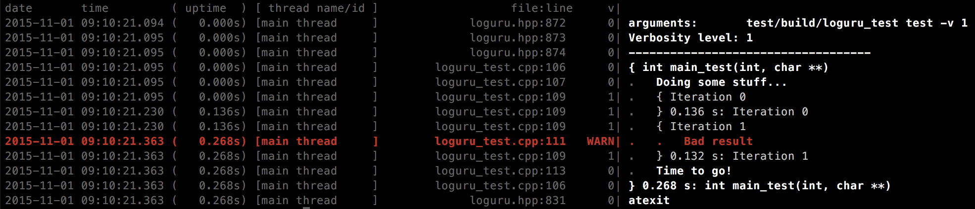 Loguru terminal output