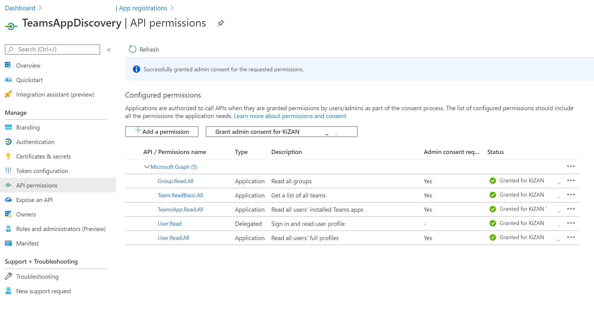 apiPermissions in Azure AD