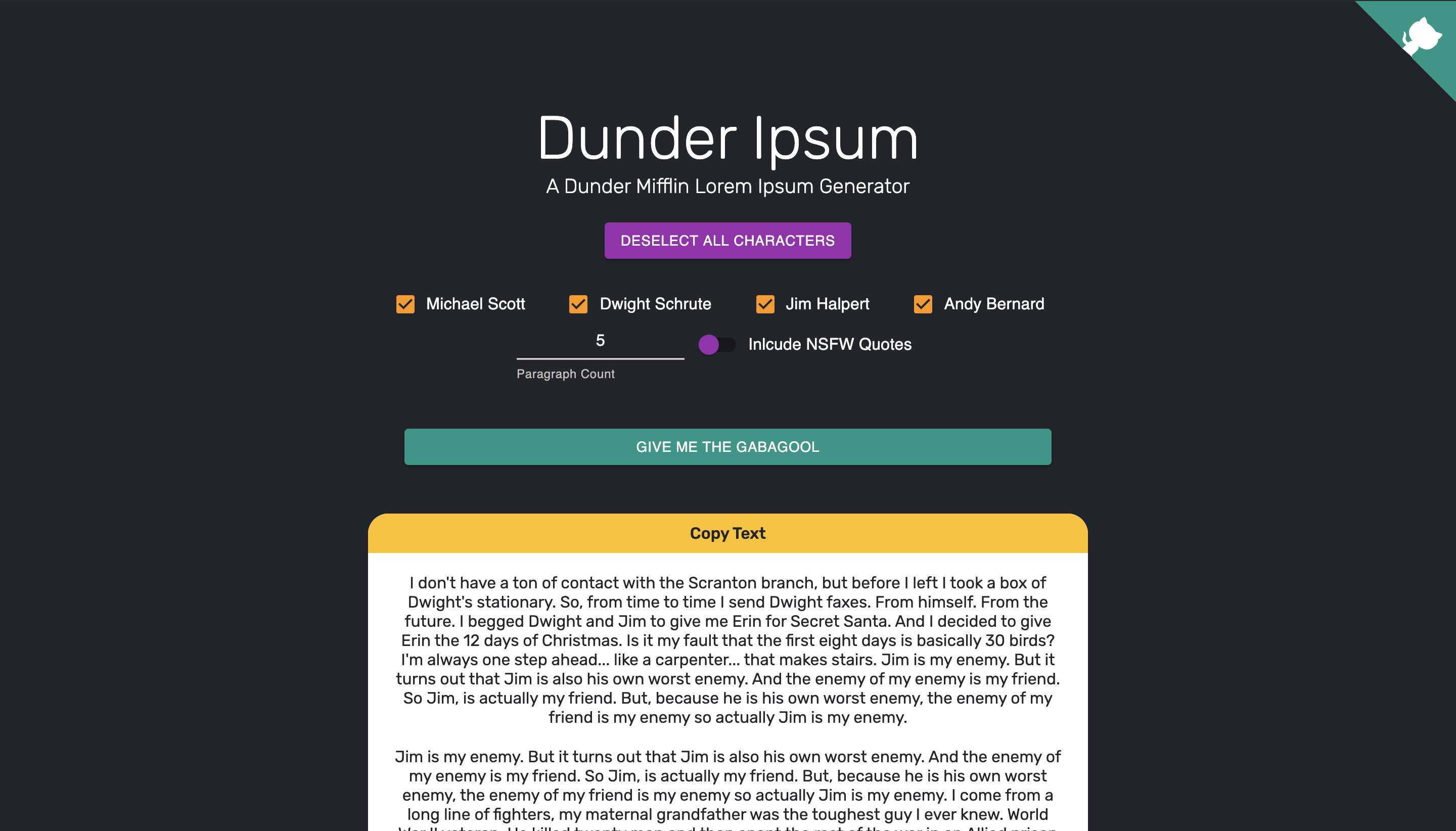 Dunder Ipsum Text