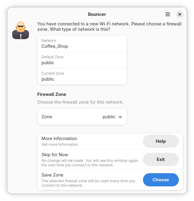 Bouncer 提示选择网络类型