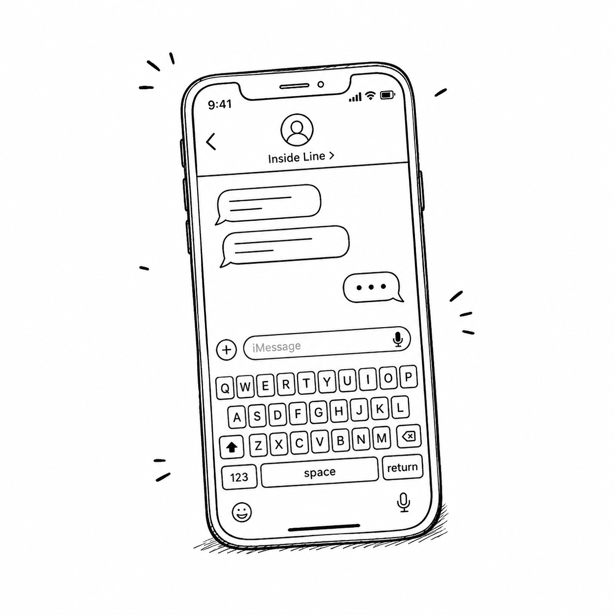 The Inside Line — hand-drawn mark for the private text-based check-in.