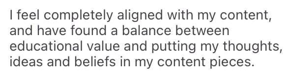 Testimonial — feeling completely aligned with content