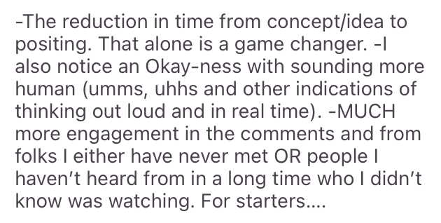 Testimonial — reduction in time from idea to posting, more engagement