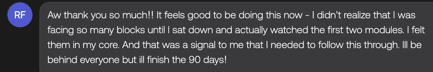 Testimonial — recognizing blocks after watching the first modules