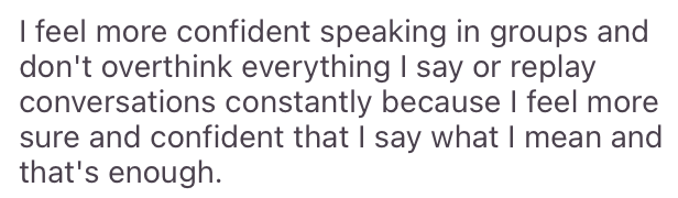 Testimonial — more confident speaking in groups, no longer overthinking