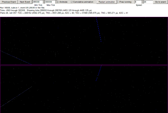 NOE animation example: a Monte Carlo monopole overlayed with data cosmics