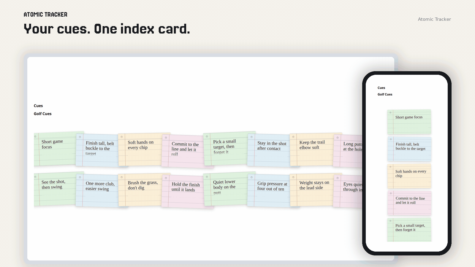 Cue cards on desktop and phone
