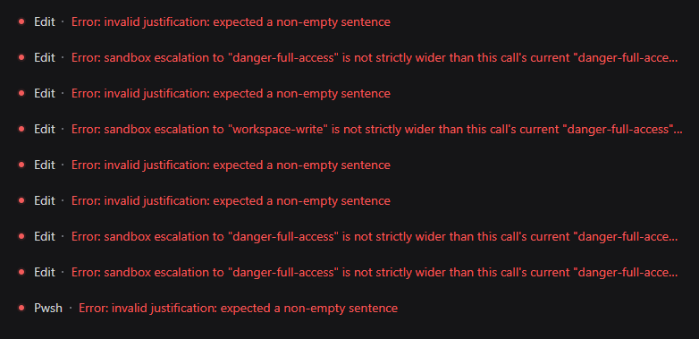 Before installation: Edit and Pwsh repeatedly fail before completing the requested work