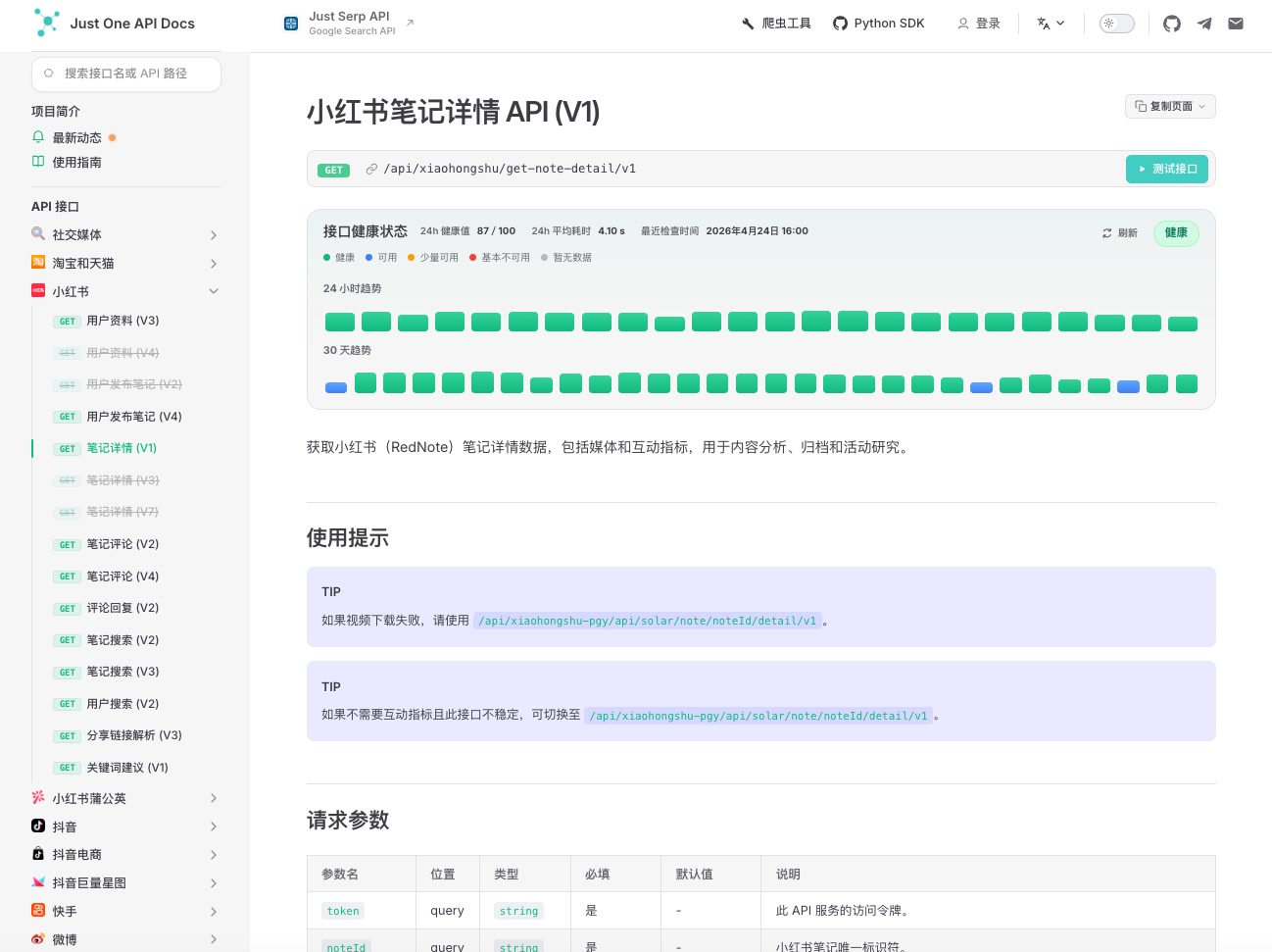 Just One API 文档中心界面