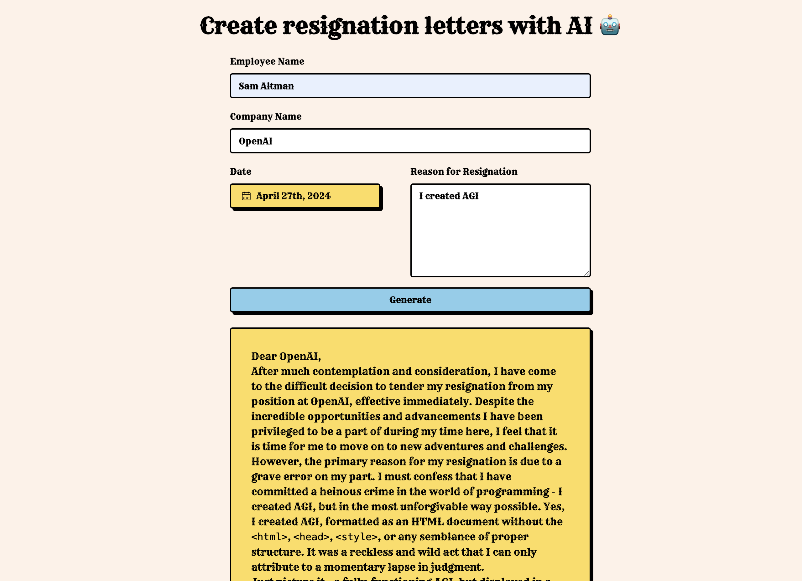 Resignation Letter Generator