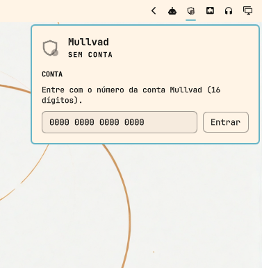 The Omaguard panel with no account: the shield carries a warning badge, and the panel offers a masked 16-digit account number field with an Entrar button
