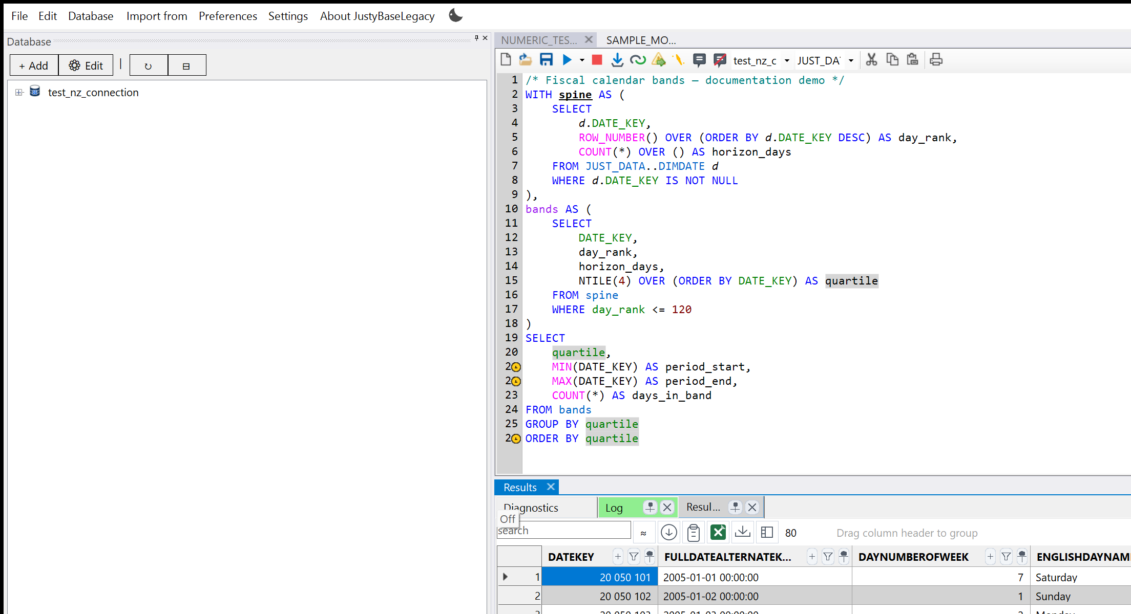 JustyBase.Legacy editor showcase in light theme