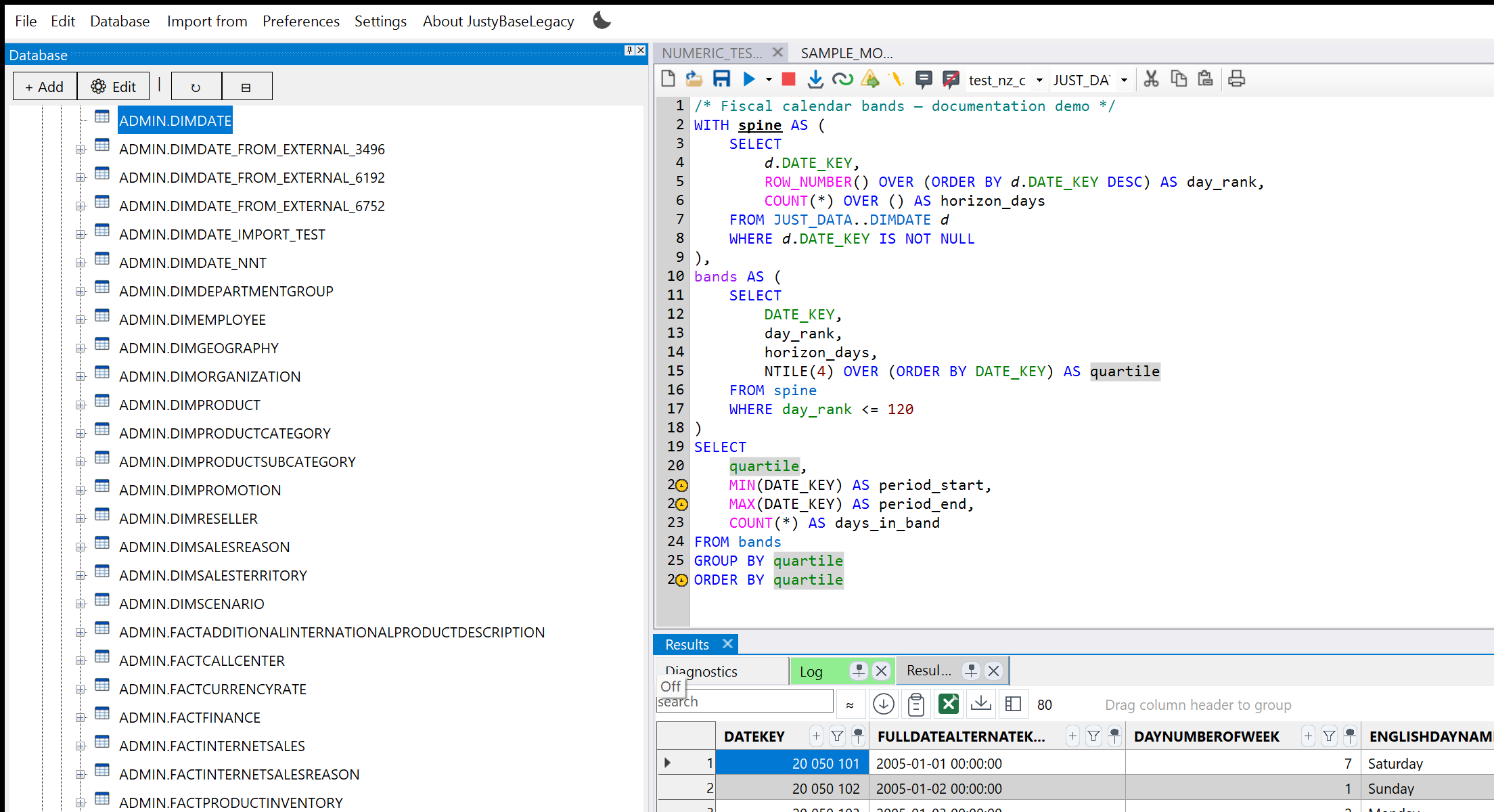 JustyBase.Legacy object explorer with catalog tree