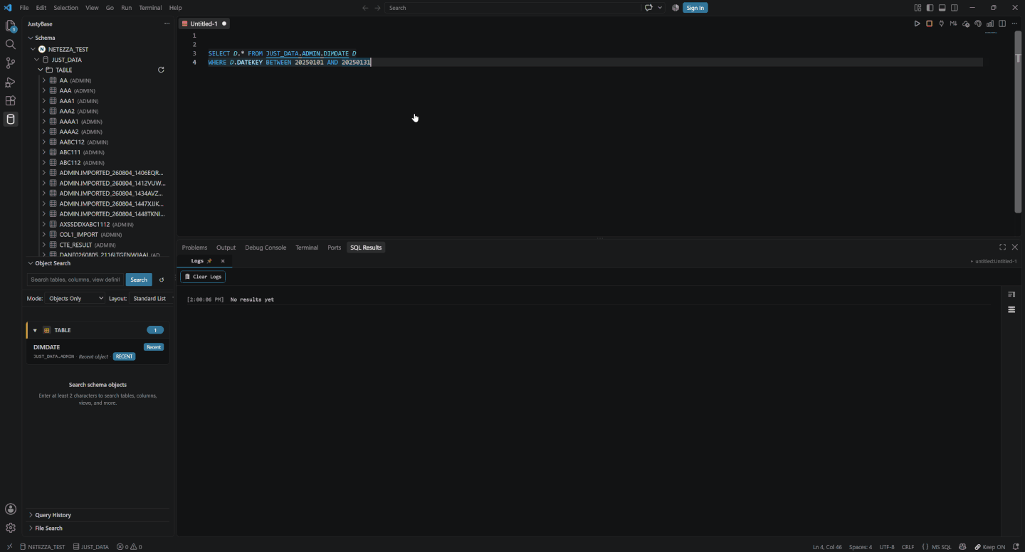 Visual Query Builder with joined sources, selected columns, filter and sort controls, and SQL preview
