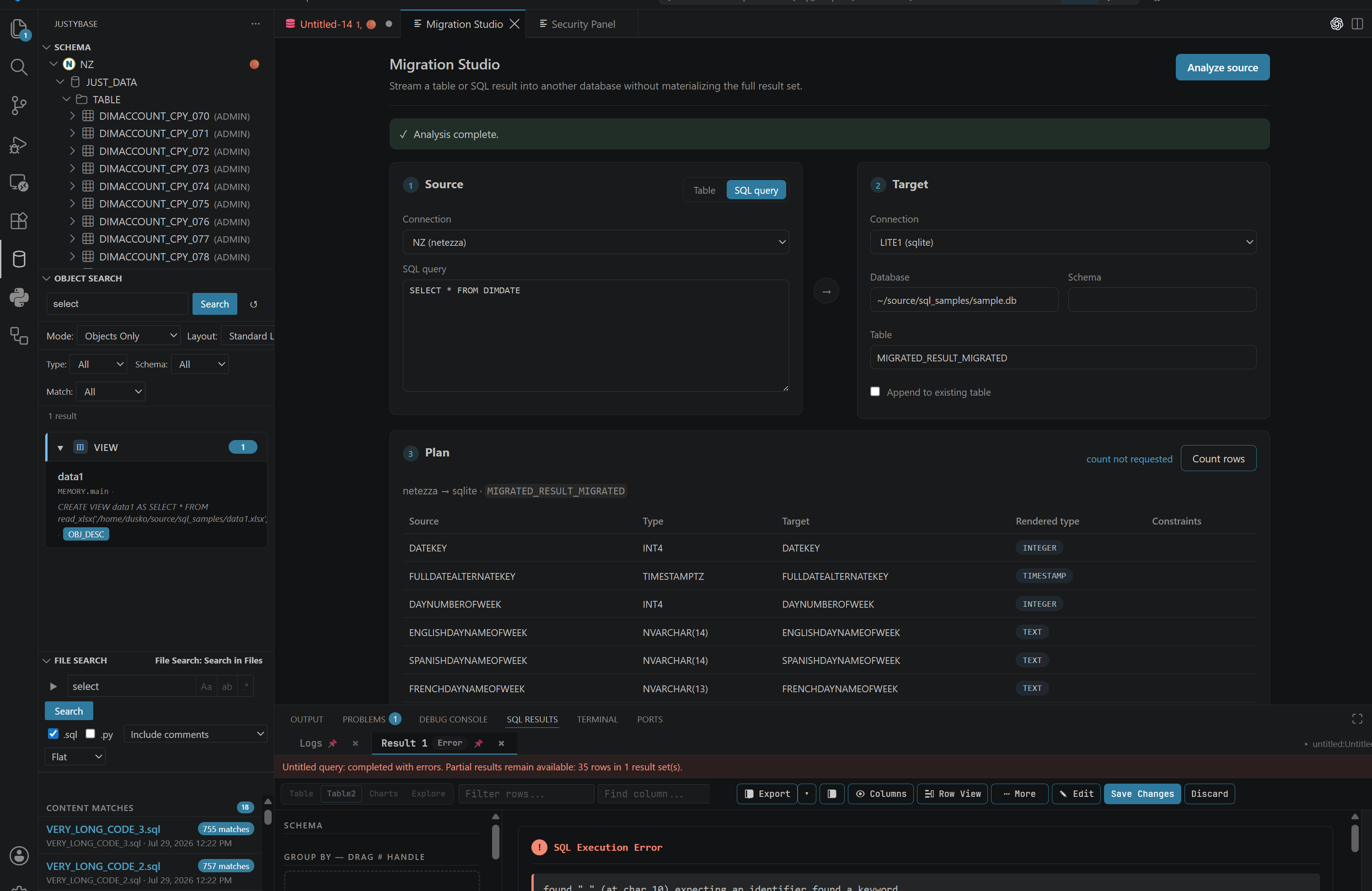 Migration Studio for streaming Netezza results into another database