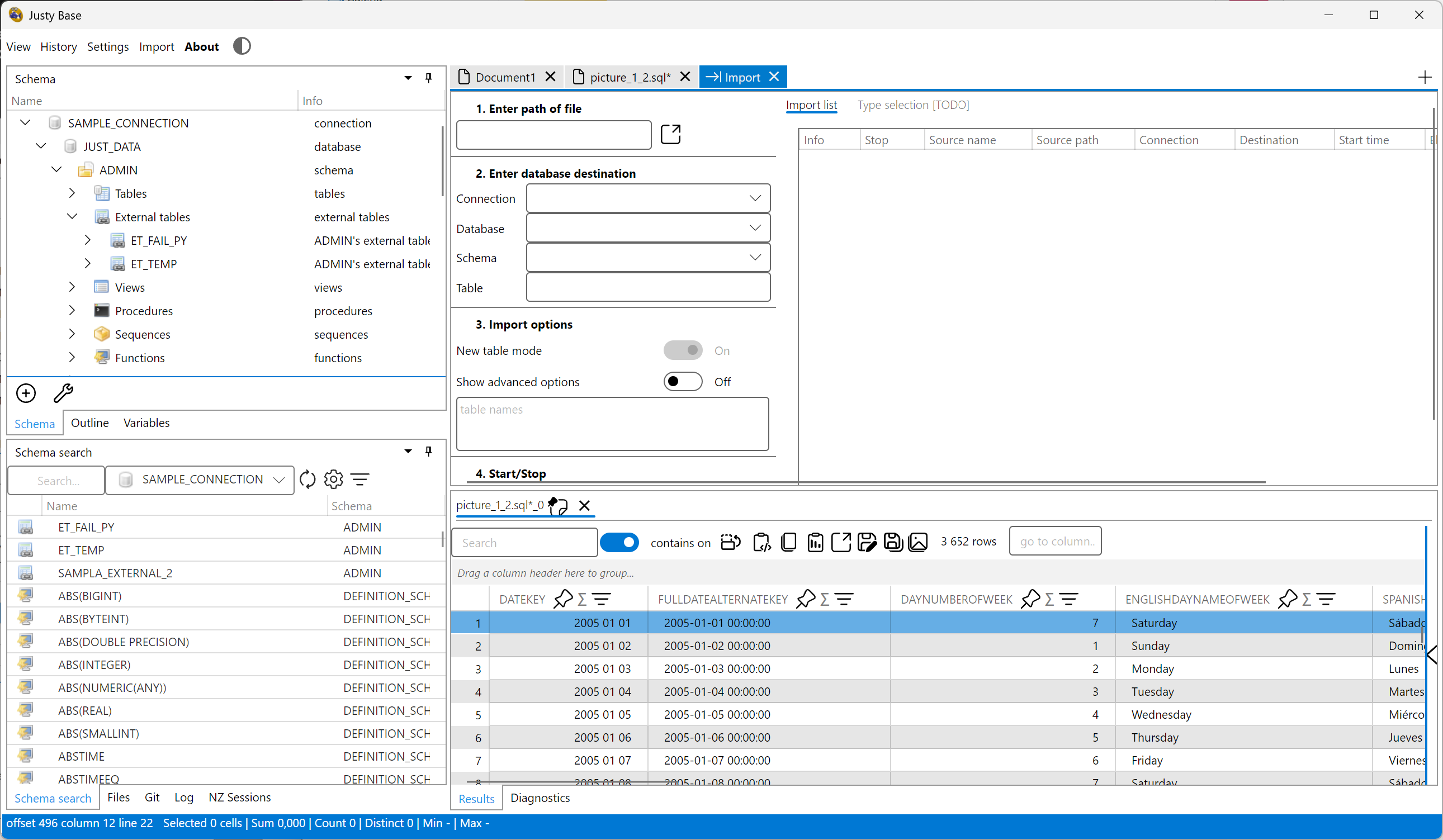 JustyBase data import workflow in light theme