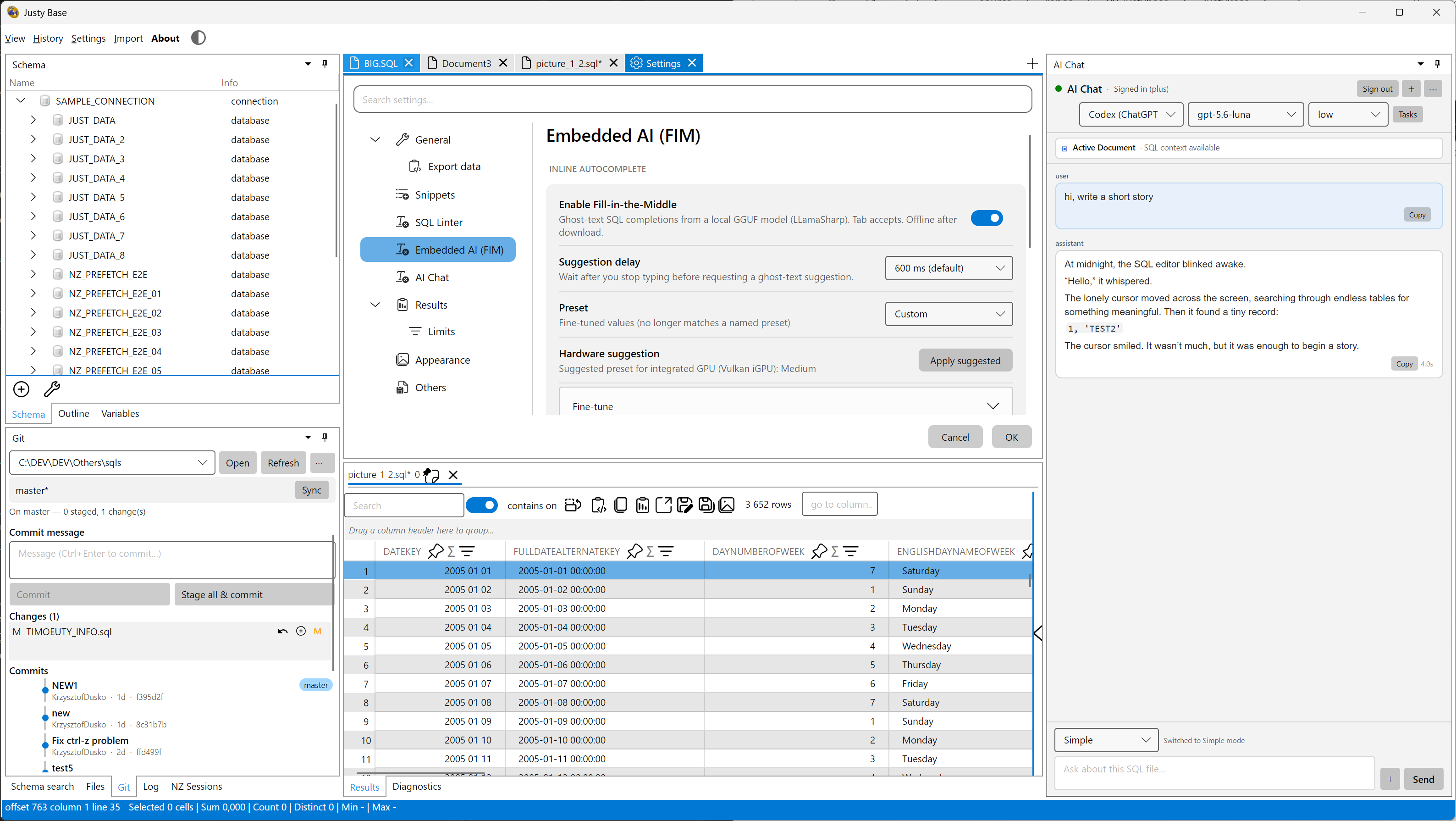 JustyBase settings view in light theme