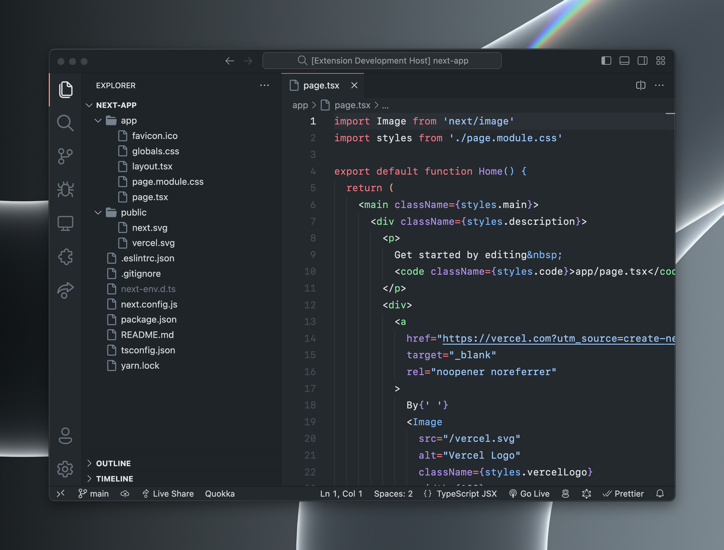 Screenshot of VS Code with GitHub Icons dark theme
