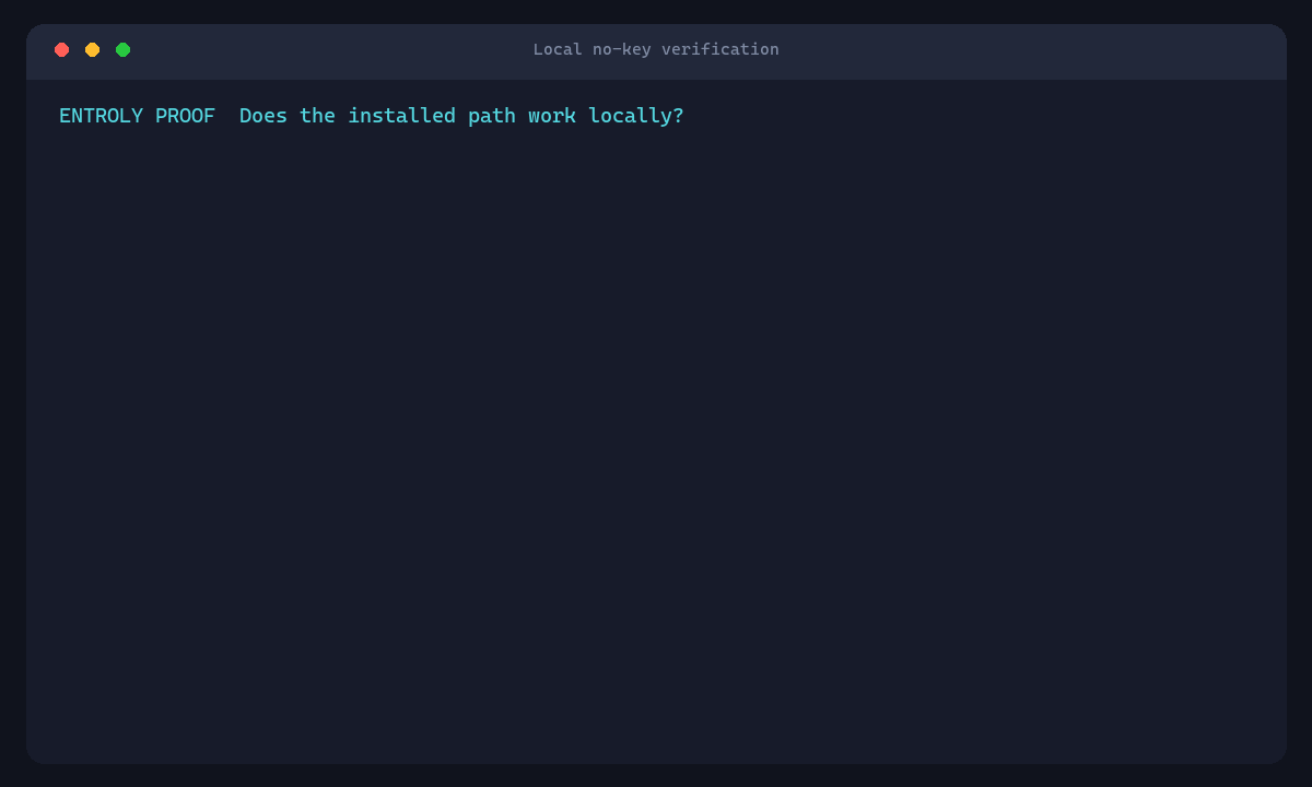 Entroly local verification: twelve checks pass without an API key