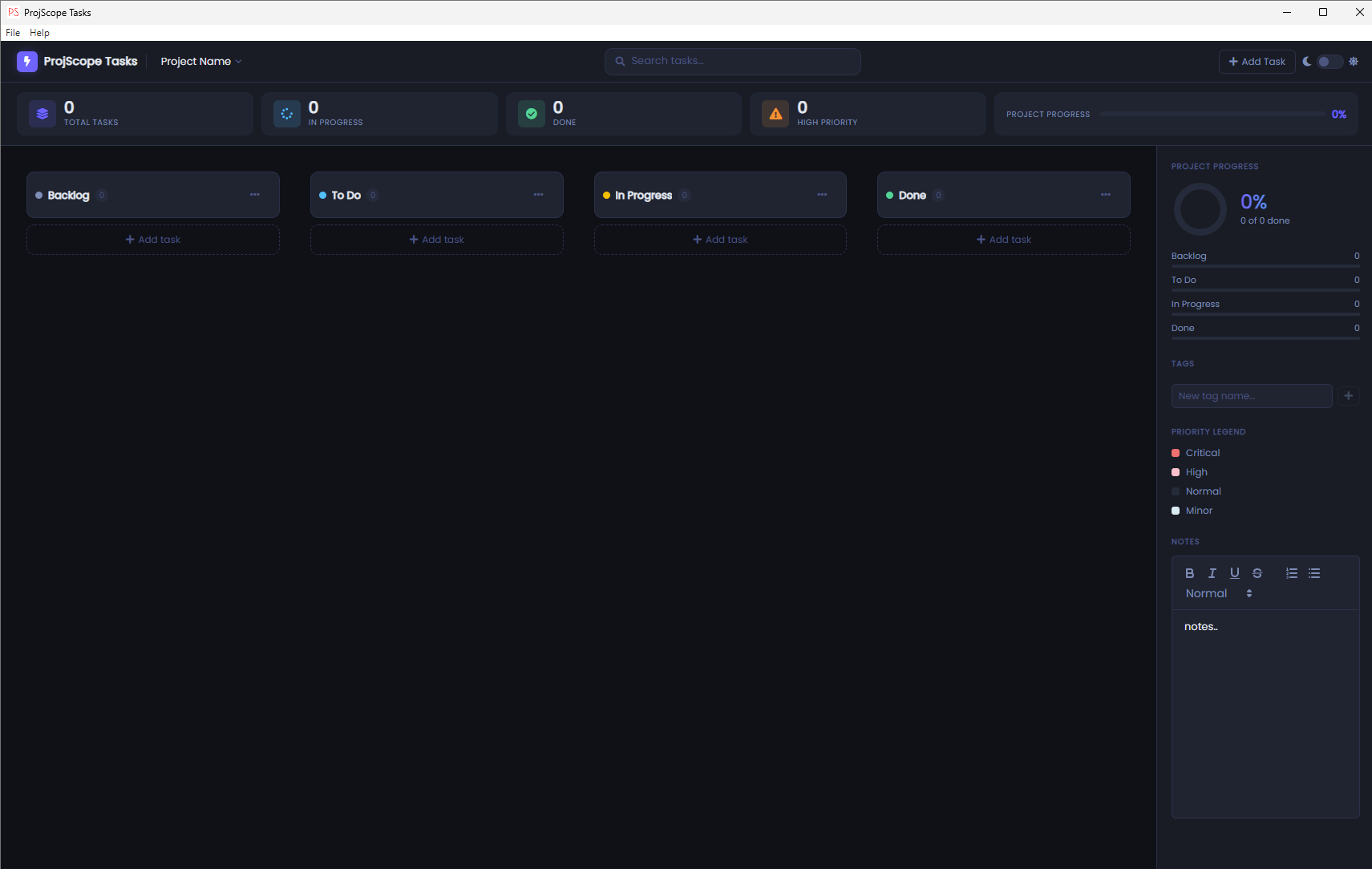 Projscope Tasks screenshot