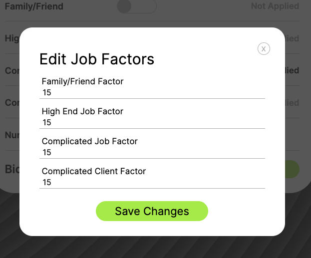 BidLite Edit Job Factors Modal