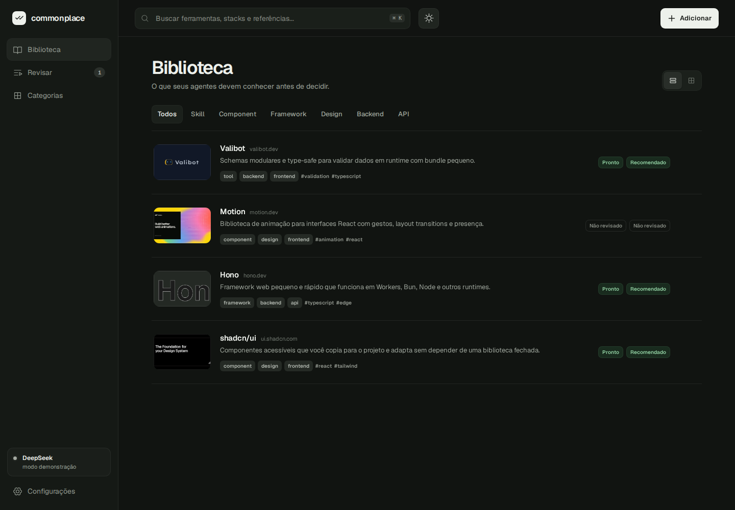 Taste library interface