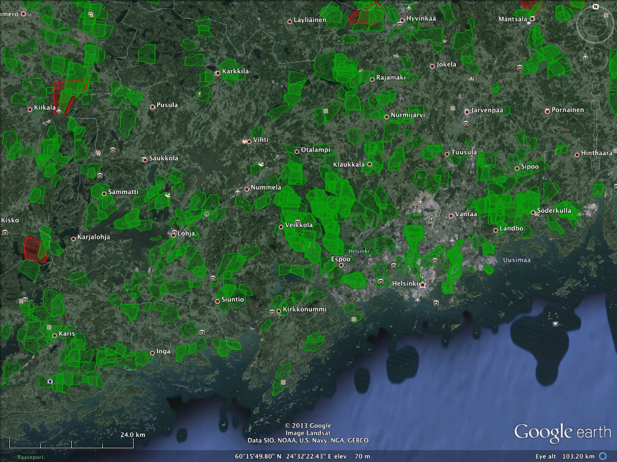 Orienteering Map KML loaded into Google Earth