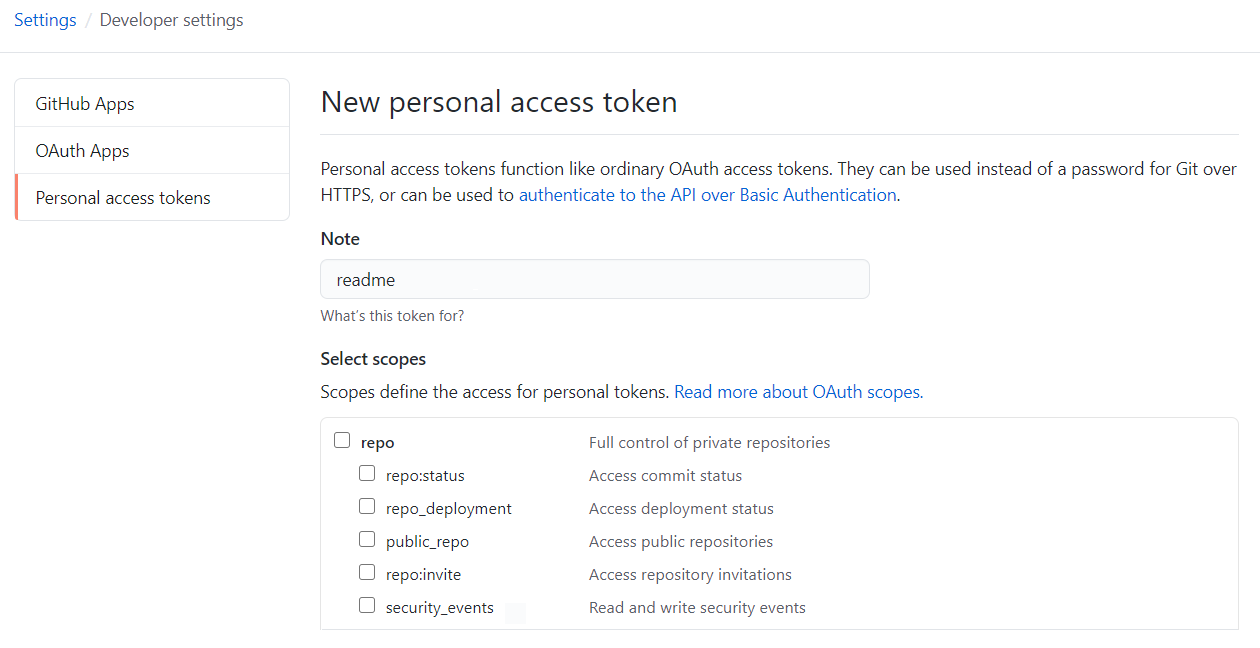 Setup a GitHub personal token