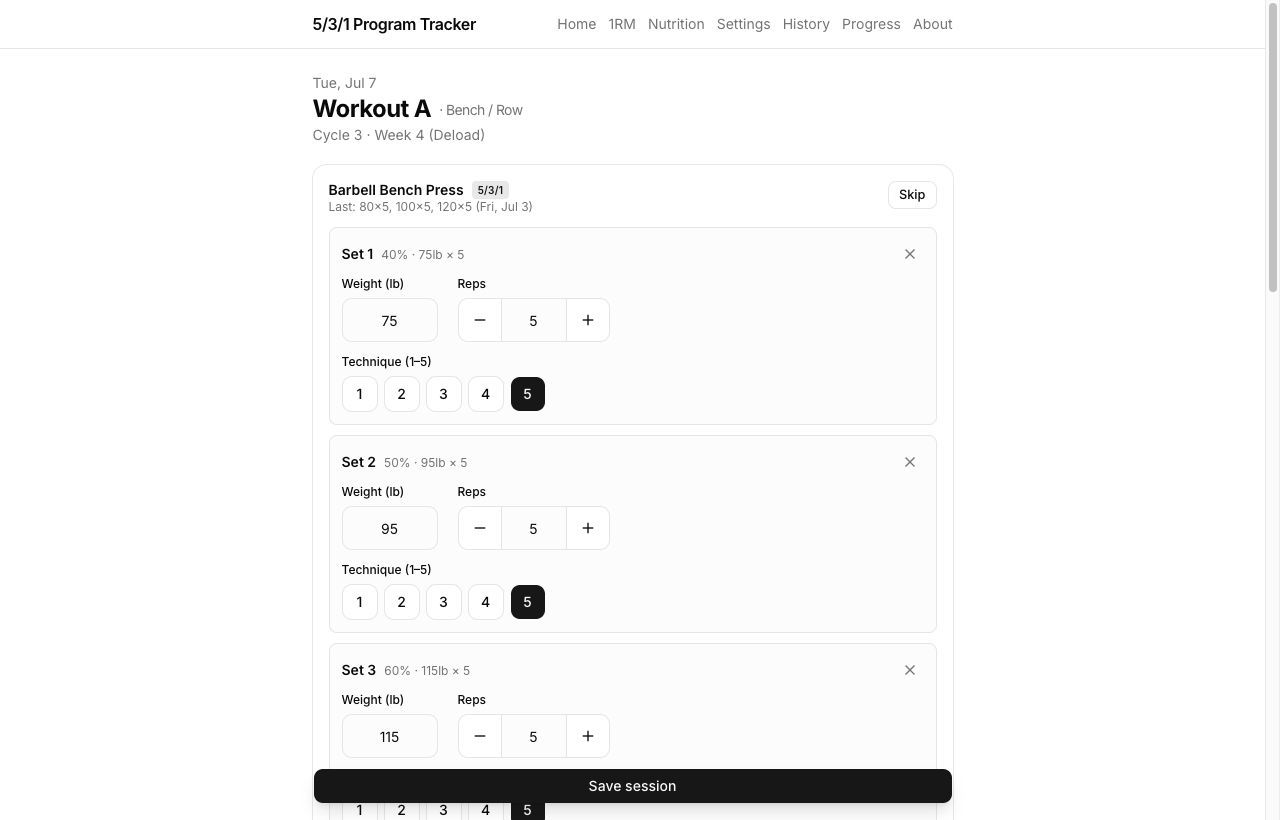 Logging a workout