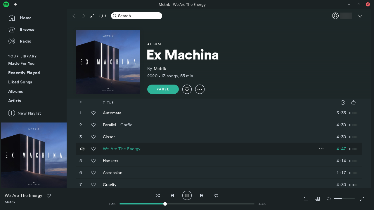 Matcha Dark themed Spotify screenshot