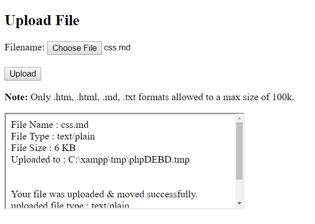 Index Page - successful file upload