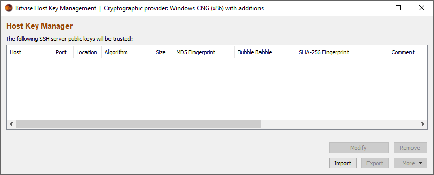 bitvise-hostkeymgr empty list