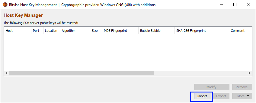 bitvise-hostkeymgr empty list