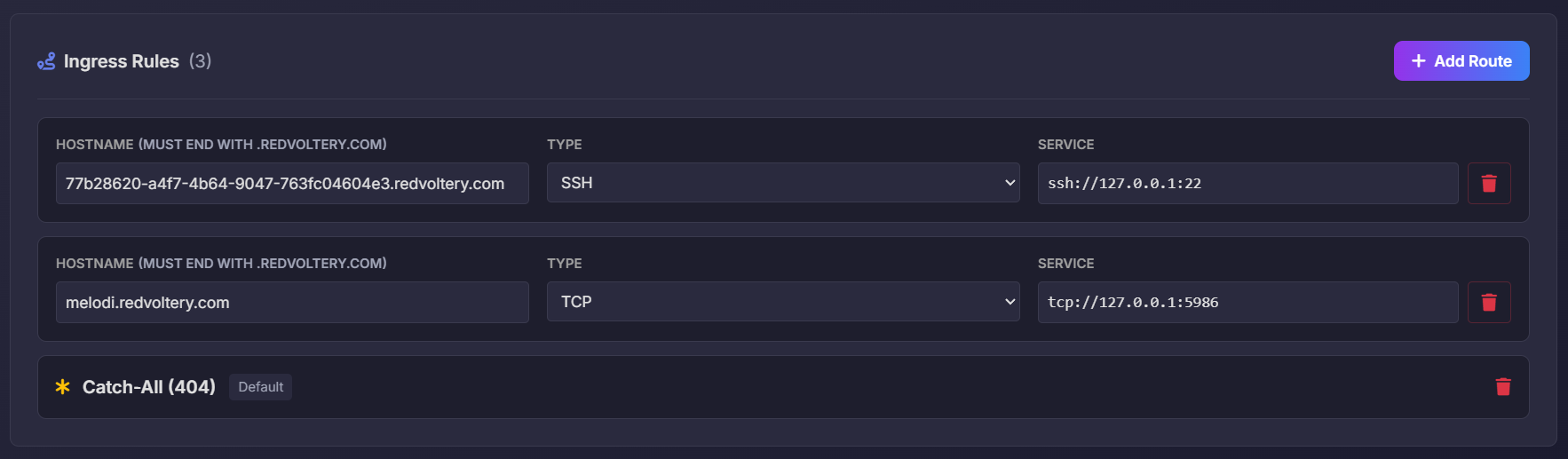 Tunnel Routes Configuration