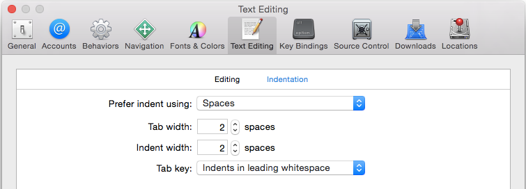 Xcode indent settings