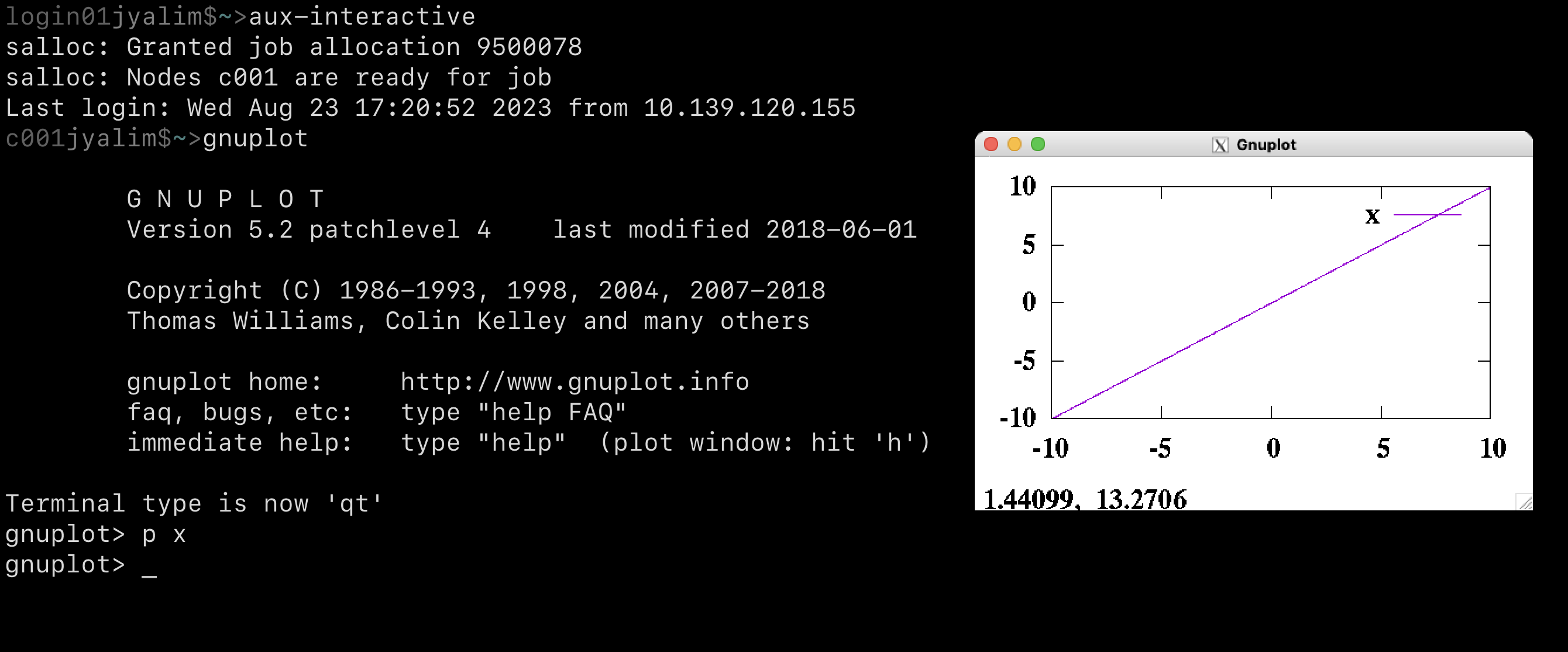 Command-line utility, aux-interactive, interactively connecting to a compute node