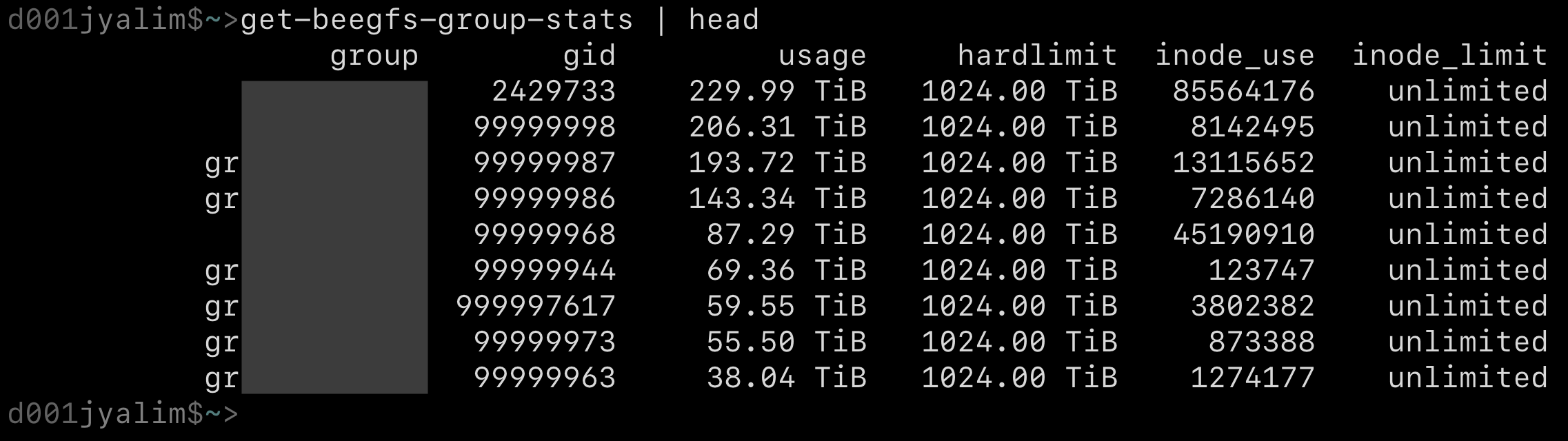 Command-line utility, get-beegfs-group-stats, for seeing BeeGFS quotas at the group level