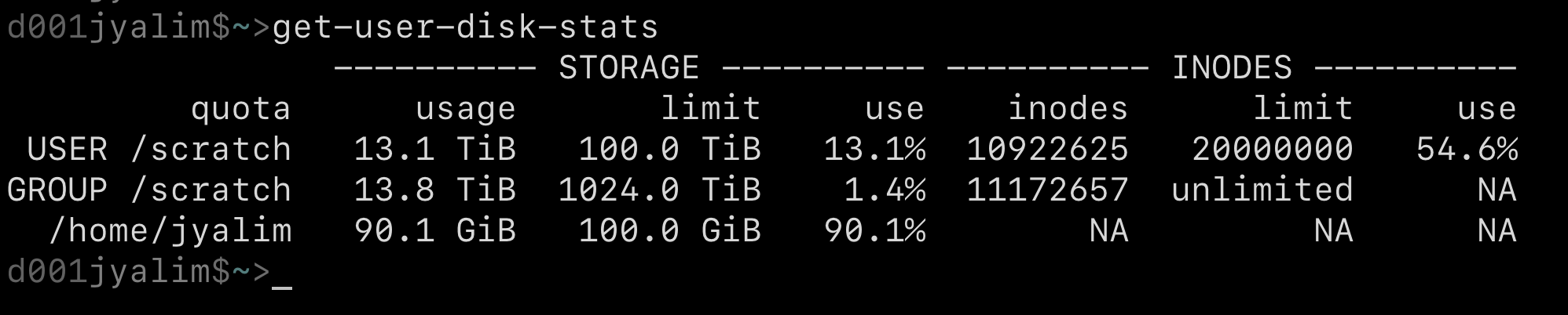 Command-line utility, get-user-disk-stats, for seeing Home and BeeGFS quotas at the user and group levels