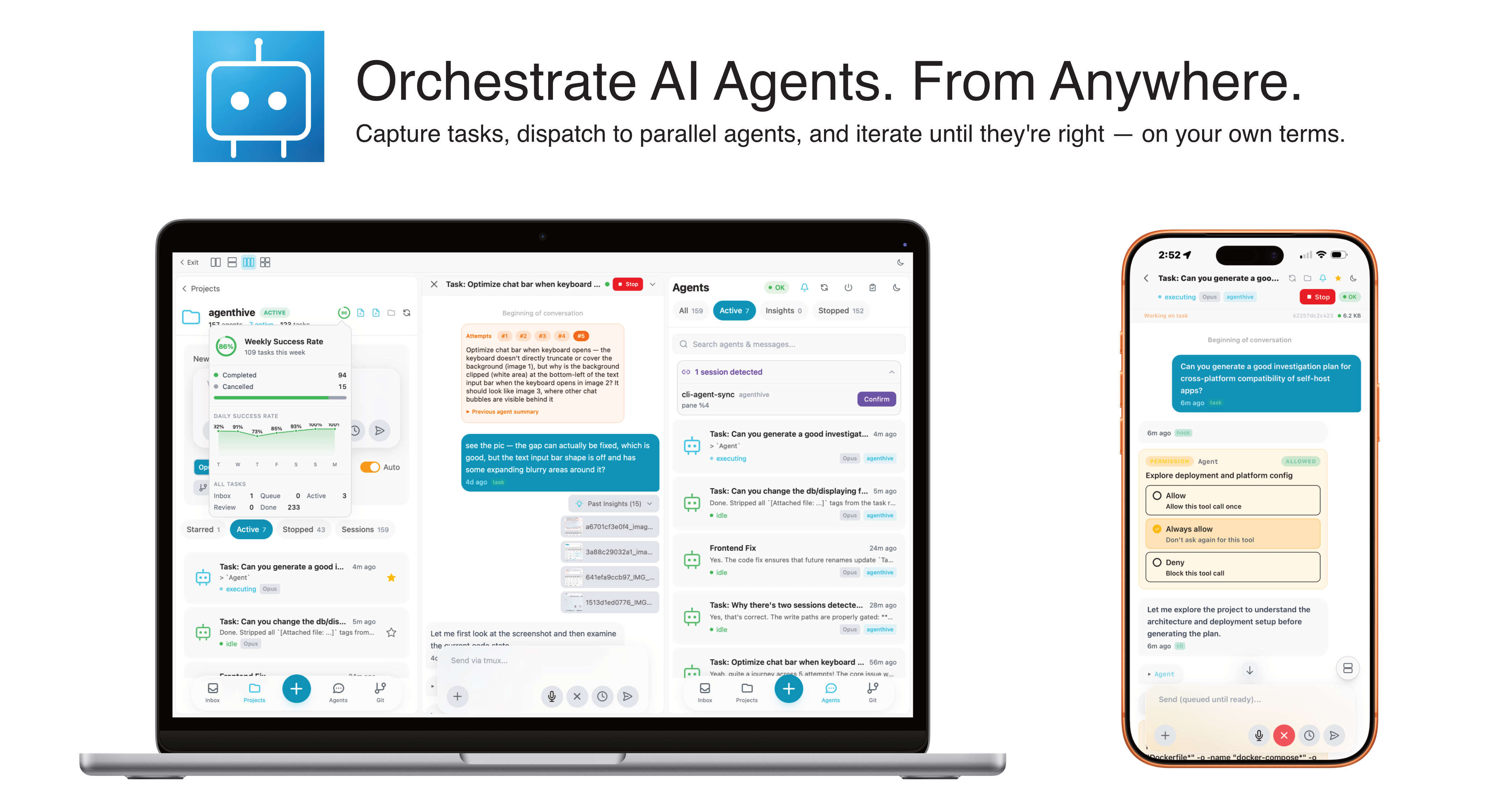 AgentHive — Orchestrate AI Agents from Anywhere