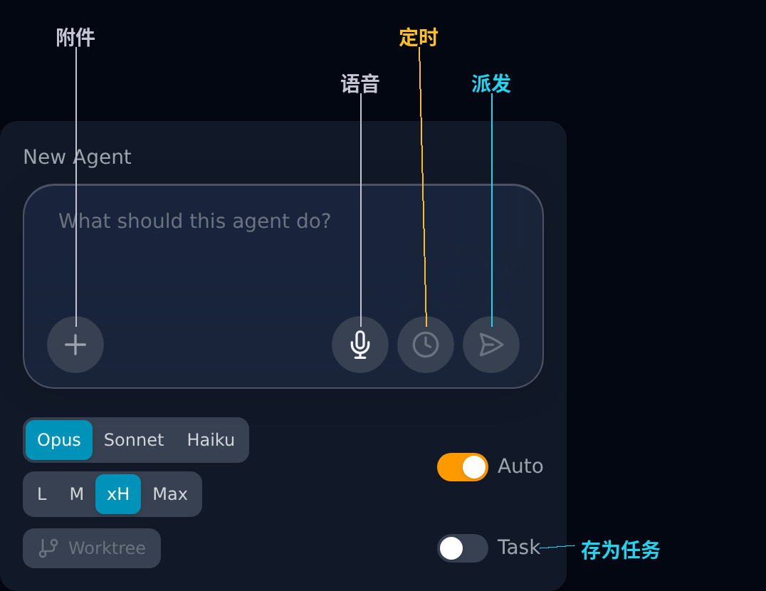 项目内的 New Agent 卡片