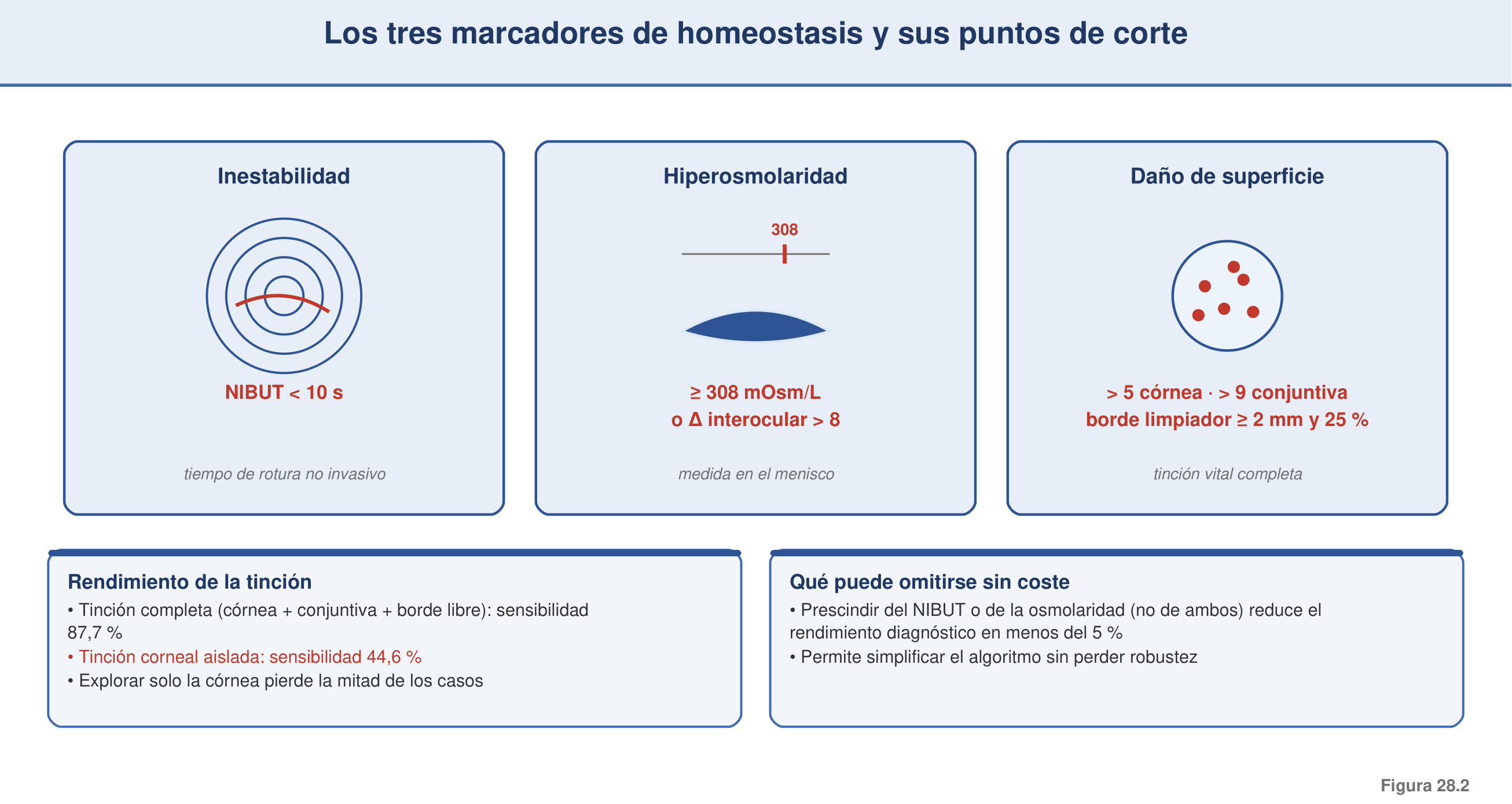 Figura 28.2 — Los tres marcadores de homeostasis y sus cortes